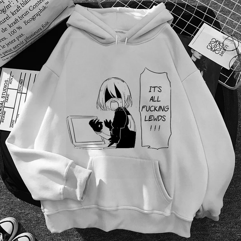 Nier Automata hoodies men vintage anime grunge y2k aesthetic male pullover manga