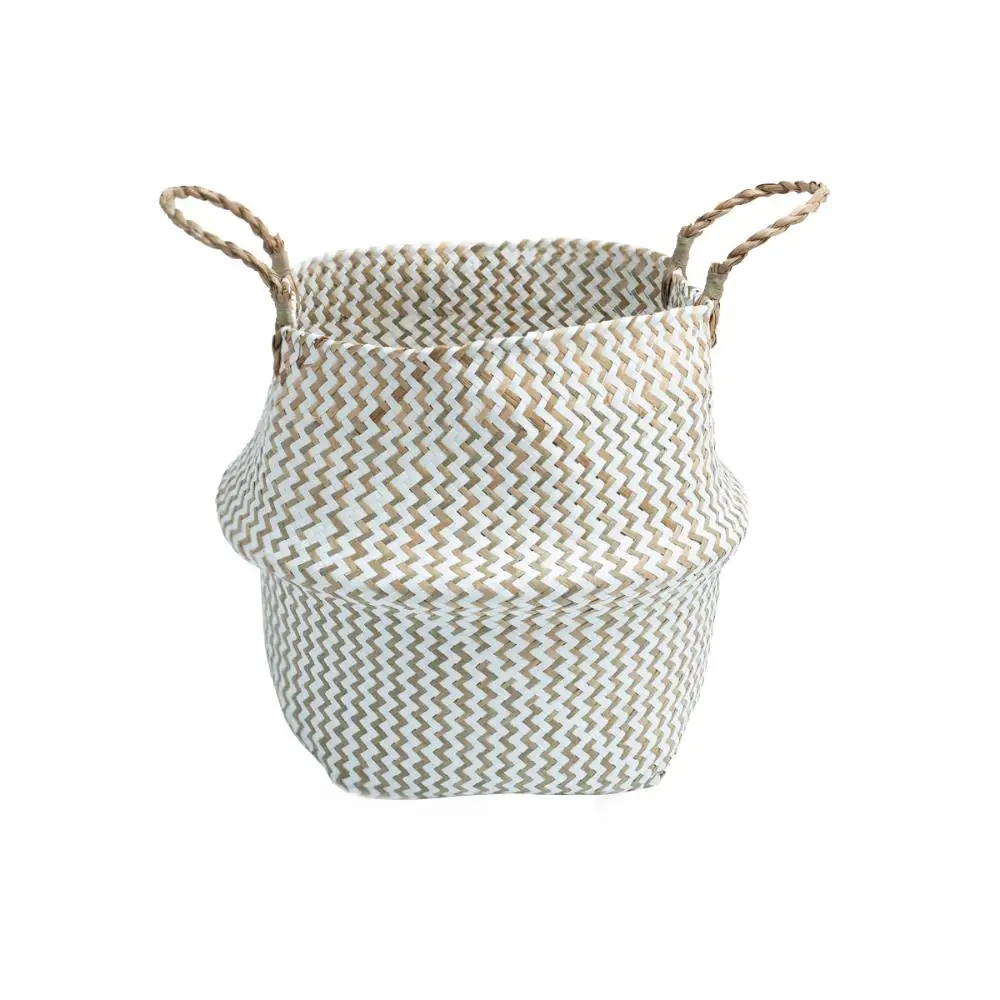 White Seagrass Basket 39cm with Handles-Oikos