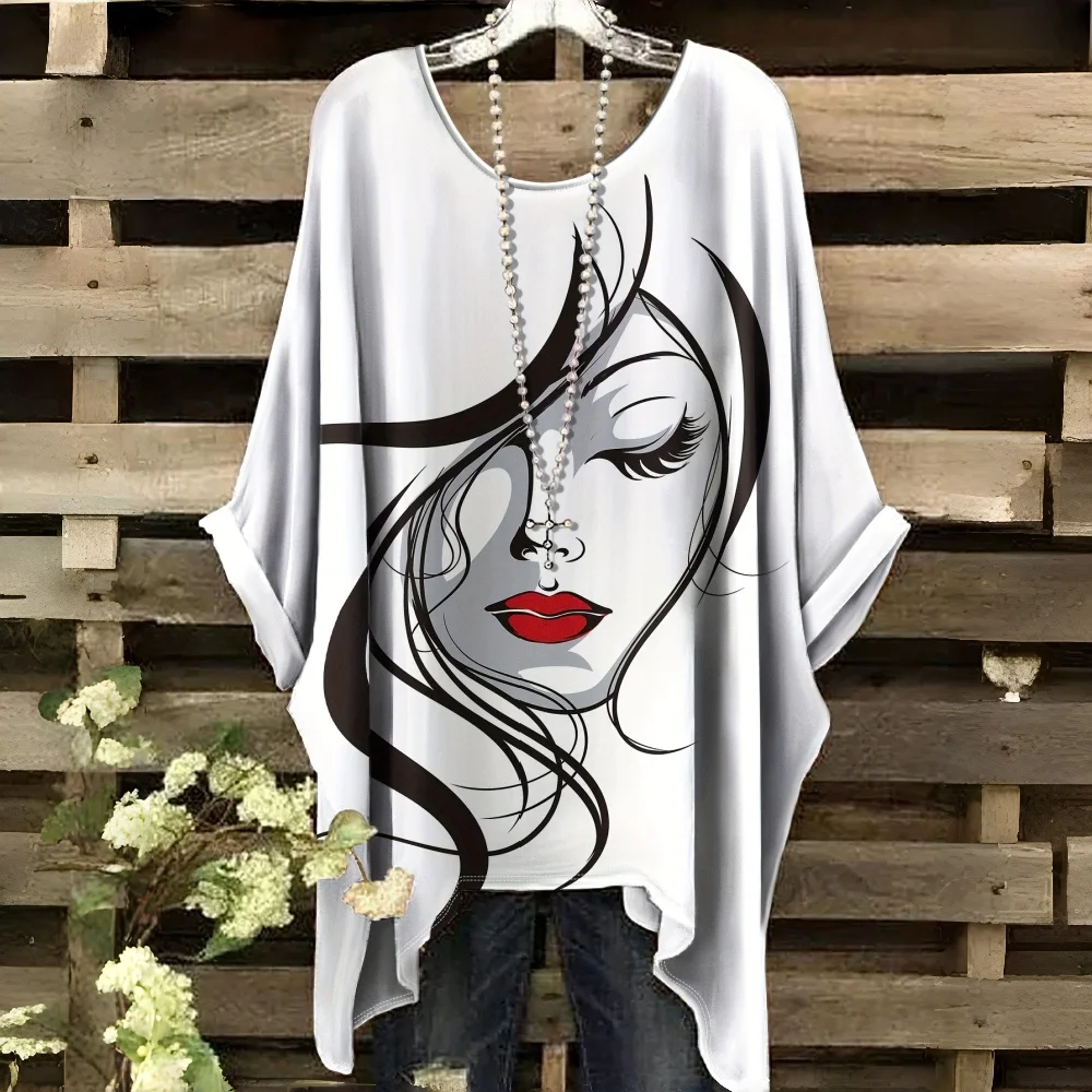 

New Fashion Round-Neck Elegant Women's T-Shirt Featuring a Portrait Print Casual and Comfortable Short Sleeves vêtement femme