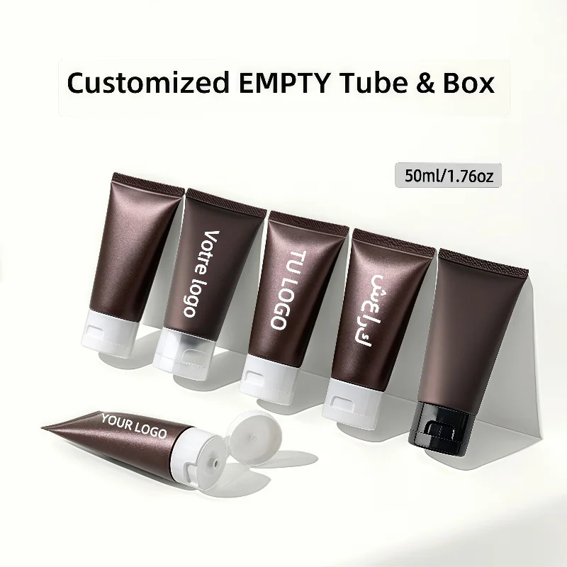 【شعار مخصص】50 قطعة غطاء ثلاثي الألوان مخصص 50 مل متوفر في أنابيب ناعمة بلوري بني أنابيب فارغة مواد تغليف مستحضرات التجميل #4