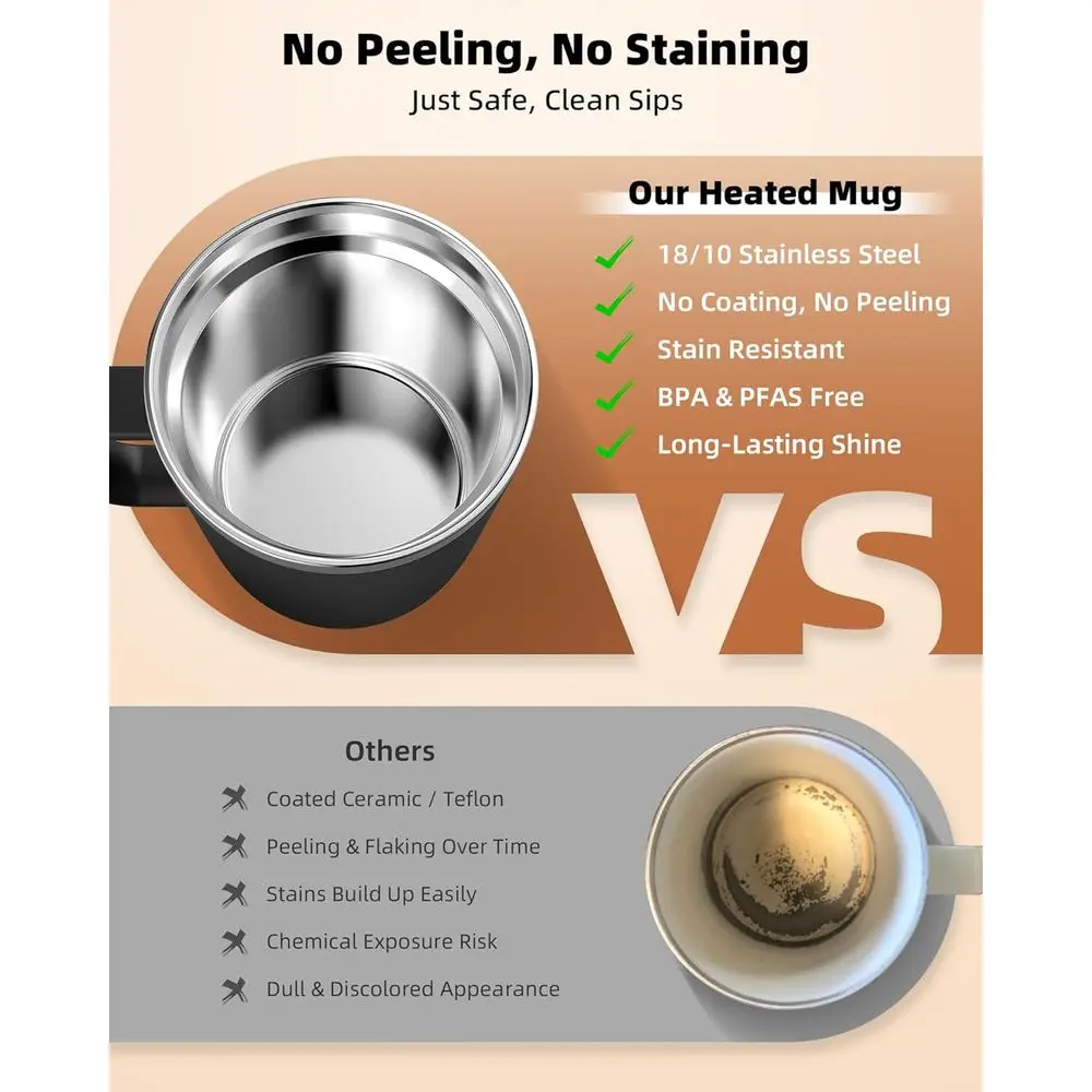 Rechargeable 16oz Smart Heating Coffee Mug with LED, Custom Brew Modes, Double-Wall Insulation, 5-Hour Battery Life, Auto-Off