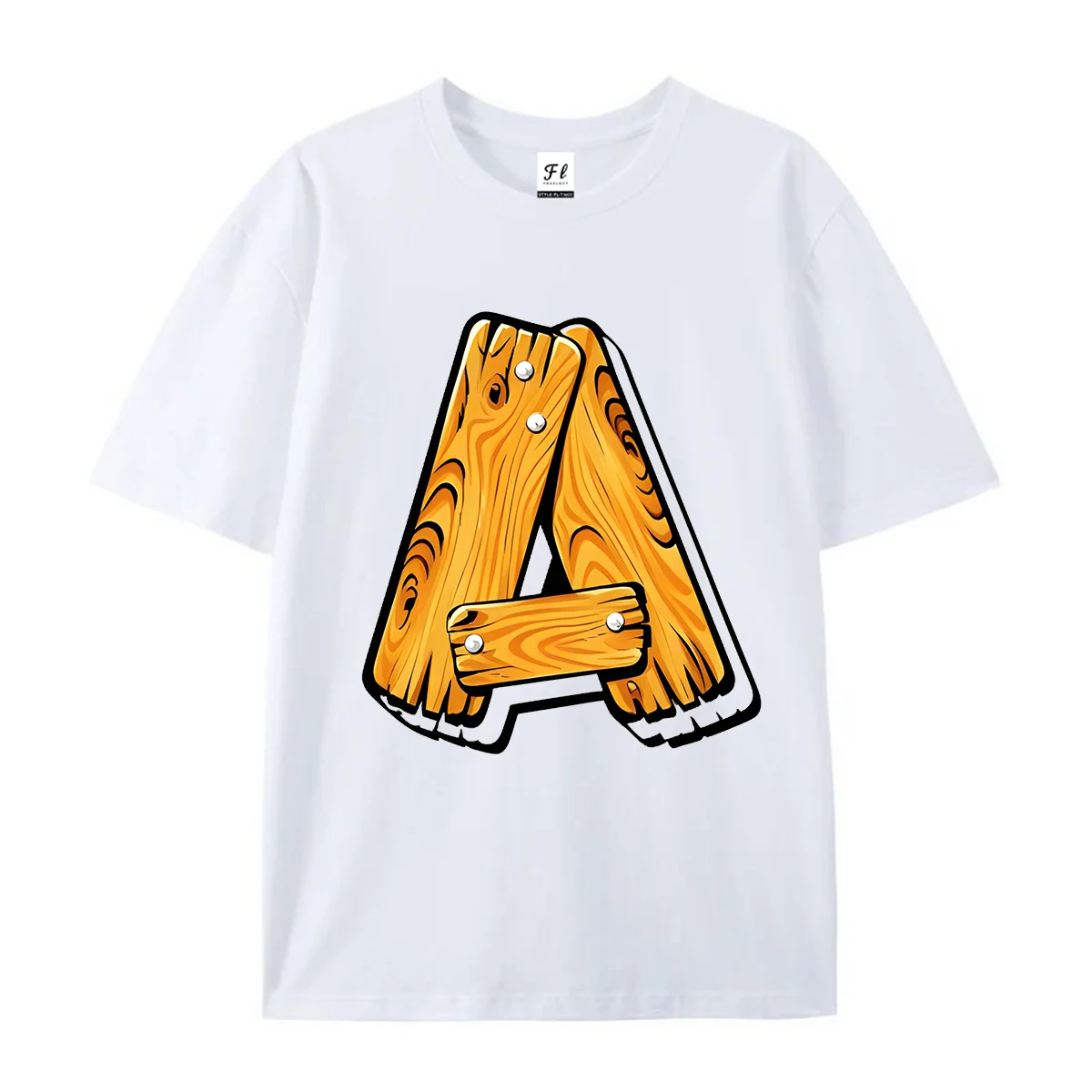 Men Short Sleeve T Shirt Wooden Texture Letter A Graphic Tees Board Nail Print Casual O Neck Summer Tops for Guys Street Daily