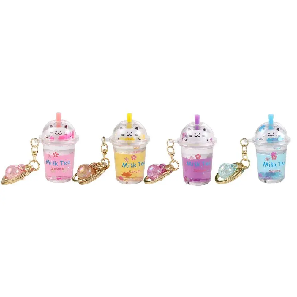 Cute Kids Bag Pendant Cartoon Ornaments Bag Key Ring Milk Tea Bottle Keychain Sakura cat Key Ring Key Holder Car Key Chain