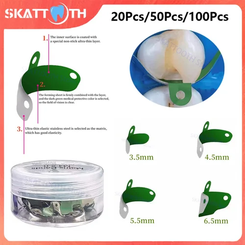 Bandas de matriz Dental M4 2,0, matrices metálicas contorneadas seccionales con revestimiento antiadherente de PTFE, materiales de odontología de matriz elástica