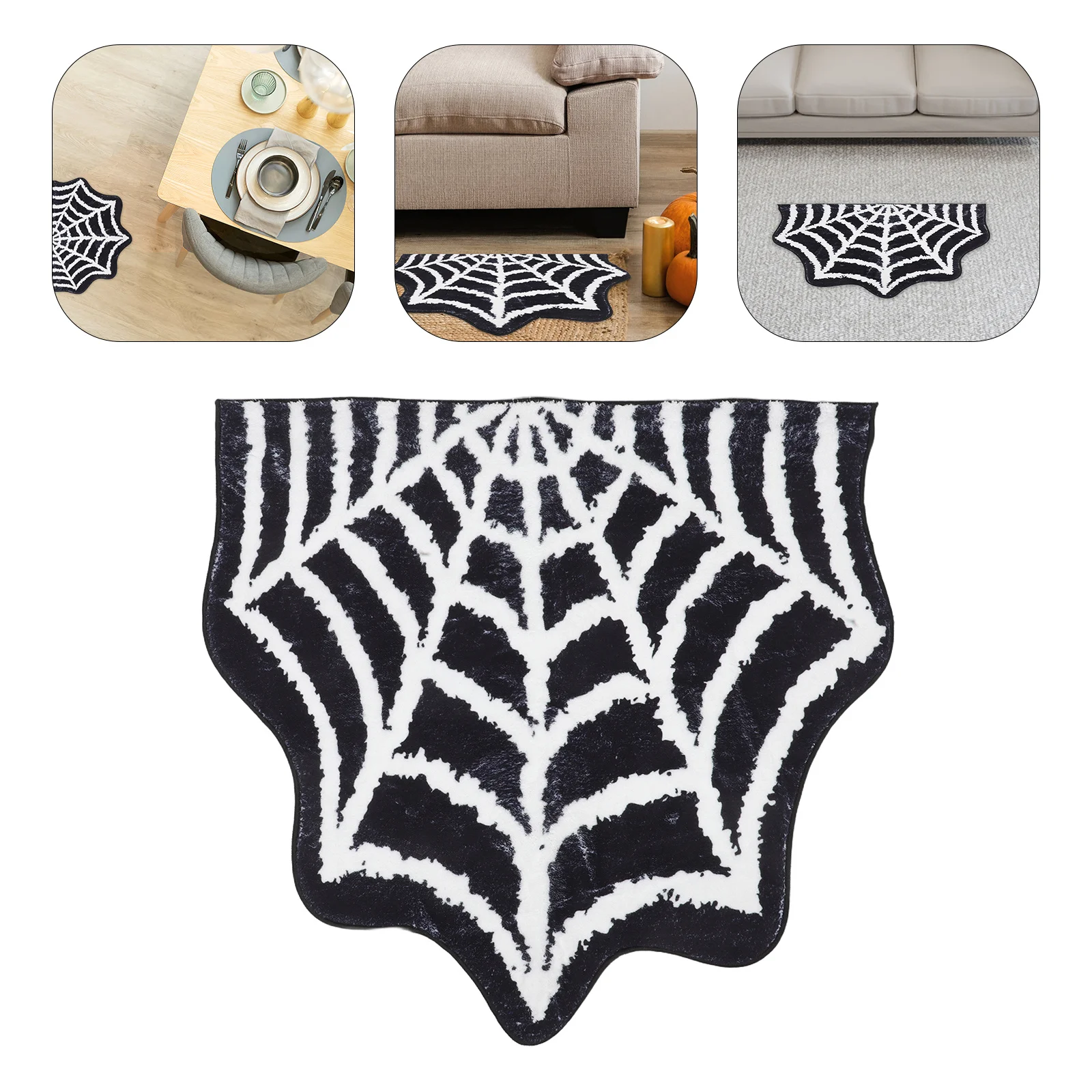 

Halloween Spiderweb Floor Mat Soft Faux Cashmere Absorbent Non-Slip Rug for Bathroom Kitchen Front Door Spider Web Entrance Mat