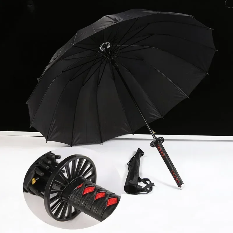 Demon Slayer Mitsuri Katana Umbrella Tanjirou Long Rain Black Parasol Real Japanese Katana Samurai Sword Umbrella Anime Parasol