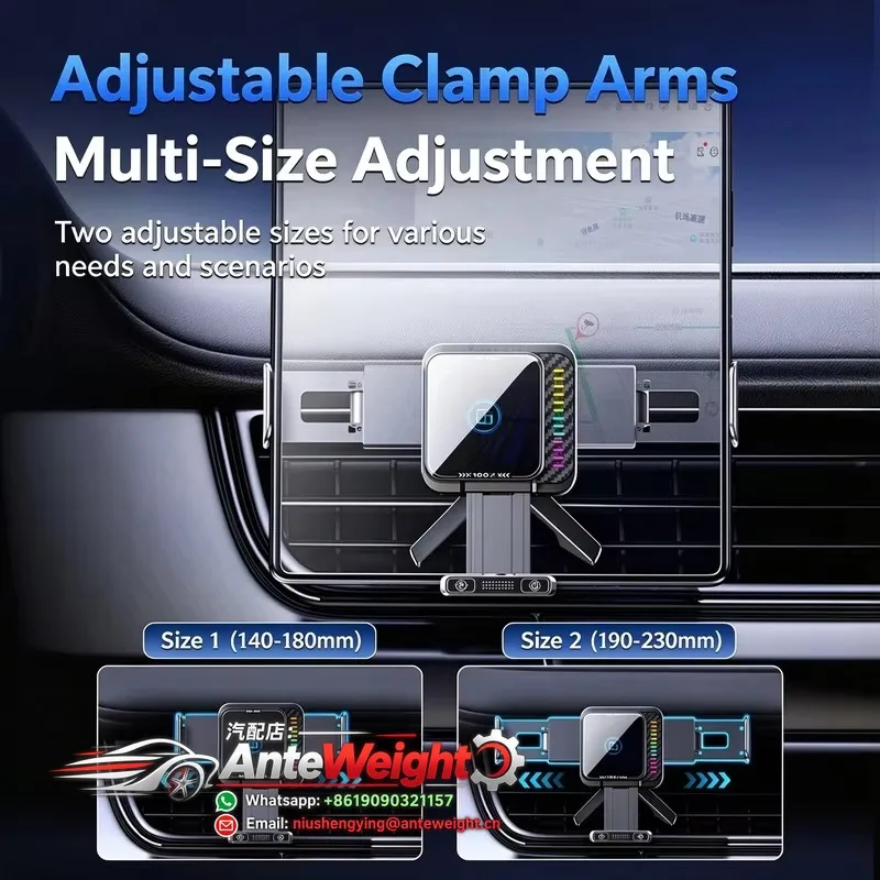 Car Wireless Charger Holder 15W Fast Charging Type-C for Fold Screen Phones Big Thick Phone Friendly Touch Auto Induction Clamp