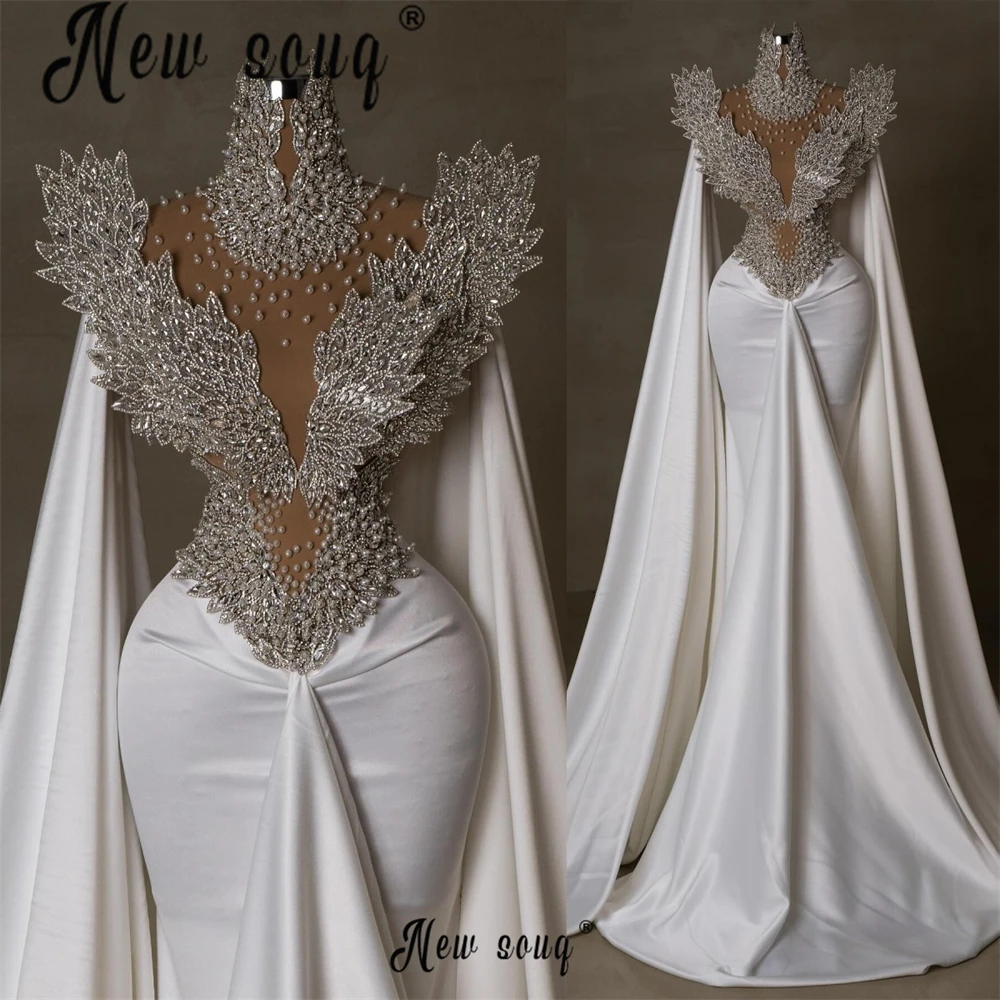 Vestido De Noiva Bride White Evening Dress Elegant Long Cape Sleeve Silver Leaf Second Reception Gowns Customized South African