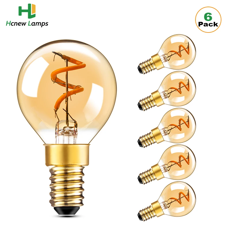 6pcs E14 LED Edison Bulb G40 1.5W Vintage Filament Shape Drop Bulb 2200K Flexiable Filament Light Bulb For Decorative Chandelier