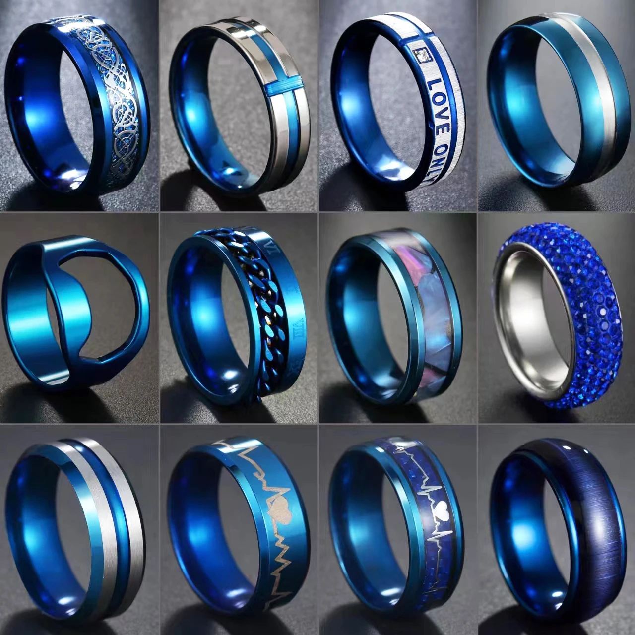 MeMolissa 6/8MM Minimalist Style Blue Stainless Steel Ring for Men Women Wedding Party Anniversary Rings Best  Jewelry Gift