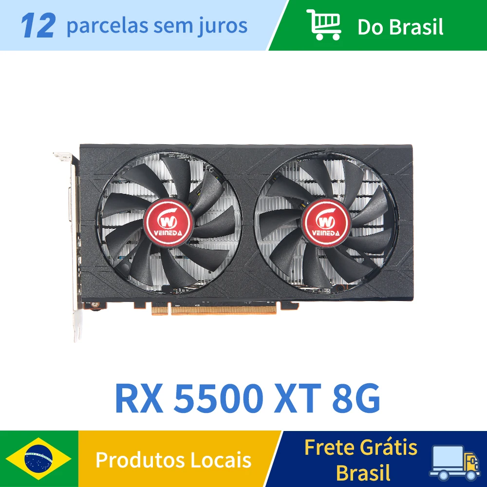 VEINEDA Graphics Card RX5500XT 8G Gaming  8GB 128Bit GDDR6 PCI-E 4.0×8 GPU Radeon rx5500xt 8gb game Video Cards Placa de vídeo