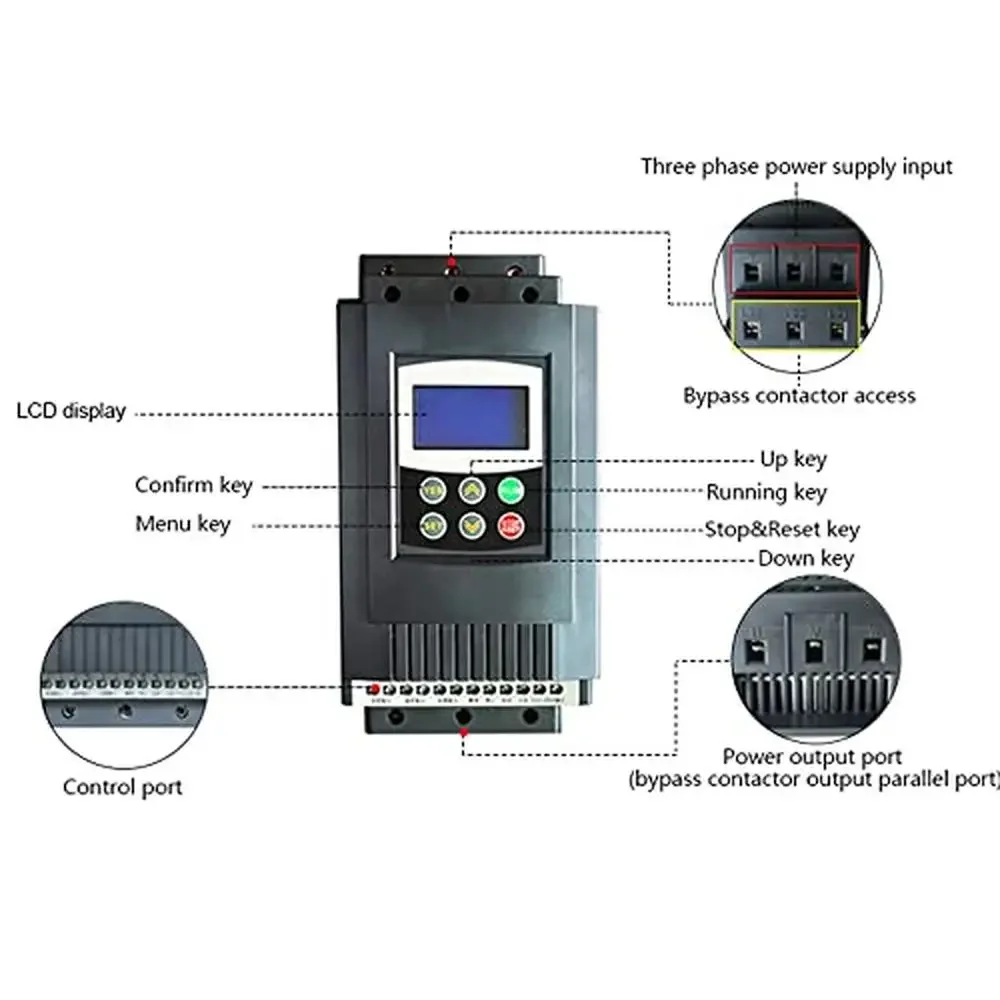 50HP 3 Phase AC Motor Soft Starter 460V-480V 37KW Variable Torque Control Panel Overload Protection IP20 RH90% Industrial Motor