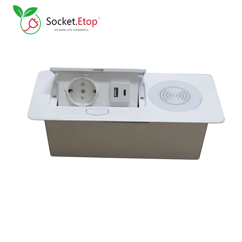 Umedecimento Popup Desktop Tomada Elétrica com Usb tipo c e Carregador sem Fio para o Telefone Soquete Cores para Opcional Ac100250v