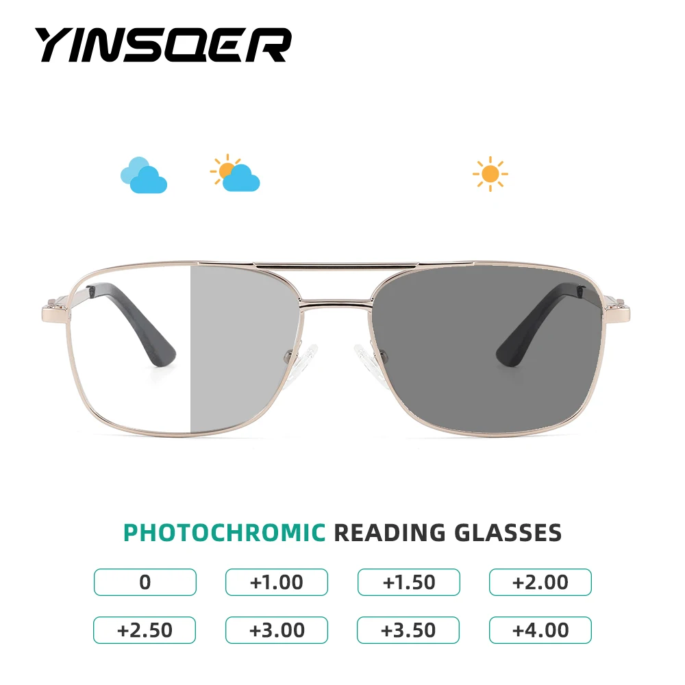 

YINSQER Square Photochromic Sunglasses Men's Eyeglasses for Reading Double Bridge Reading Glasses in Trend Eye Glasses for Men 2