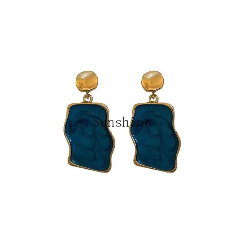 

Blue earrings fashion retro oil painting style earrings personality temperament earrings