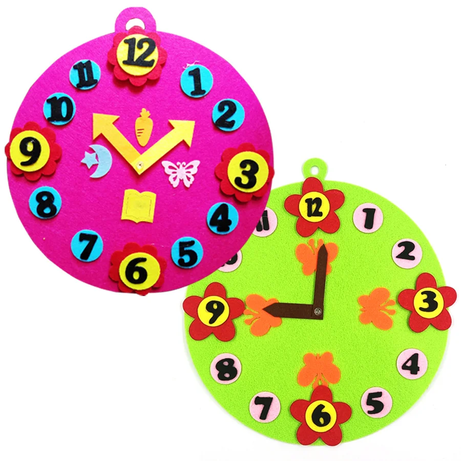 25cm Rotating Clock Felt School Time Teaching Aid Color Cognitive Free Assemble Educational Tool for School Office Supplies DDJ