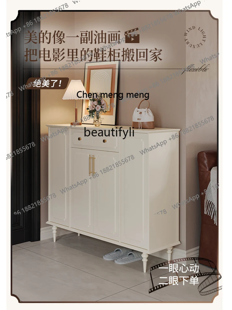 cn8350 ss cn8350 ss French Cream Style Shoe Cabinet Door Home Large Capacity Entry Door Shoe Cabinet Entrance Cabinet Integrated