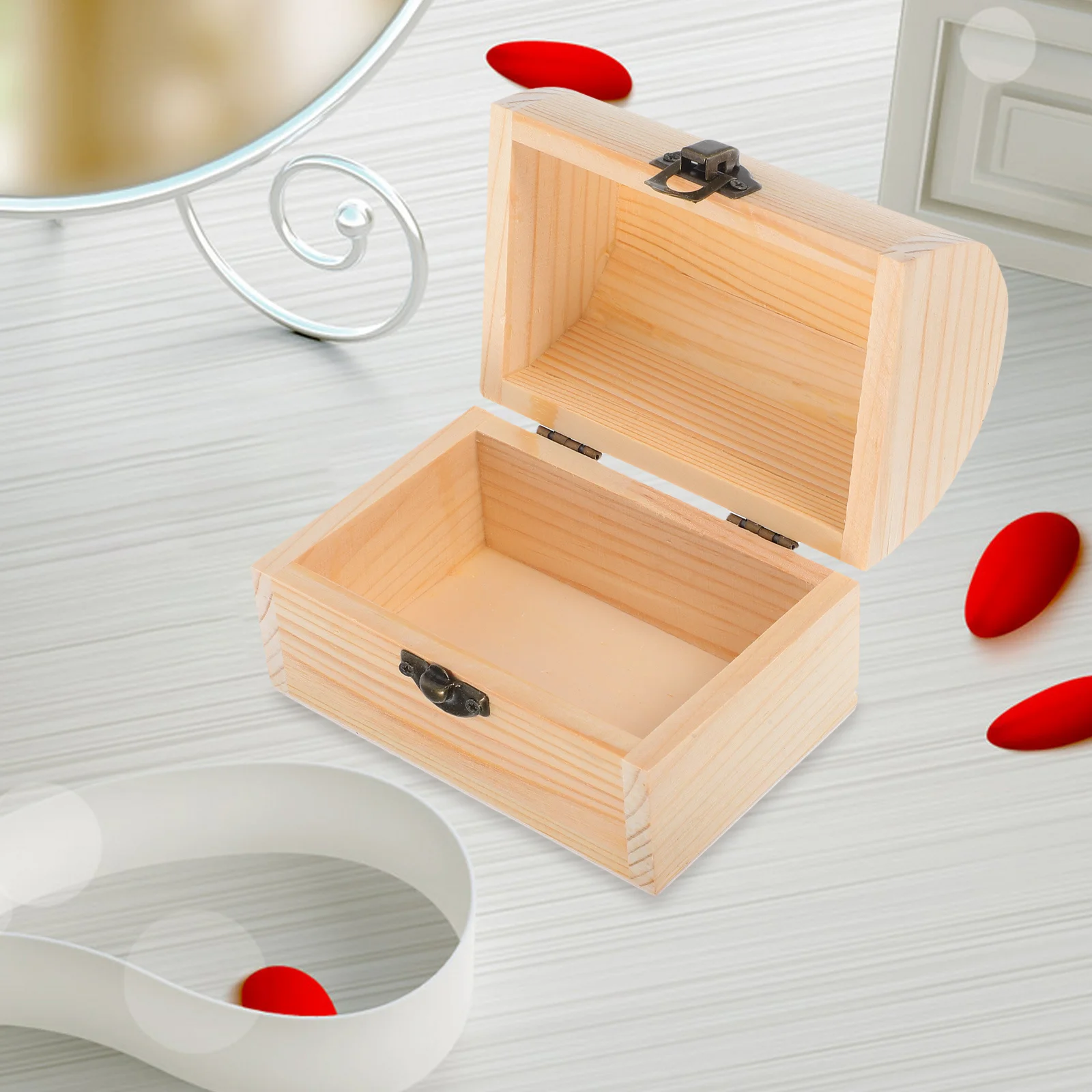 

12x8.2cm Arched Wooden Case Solid Color Thicken Design Lock Storage Box DIY Clay Craft Graffiti Jewelry Small Item