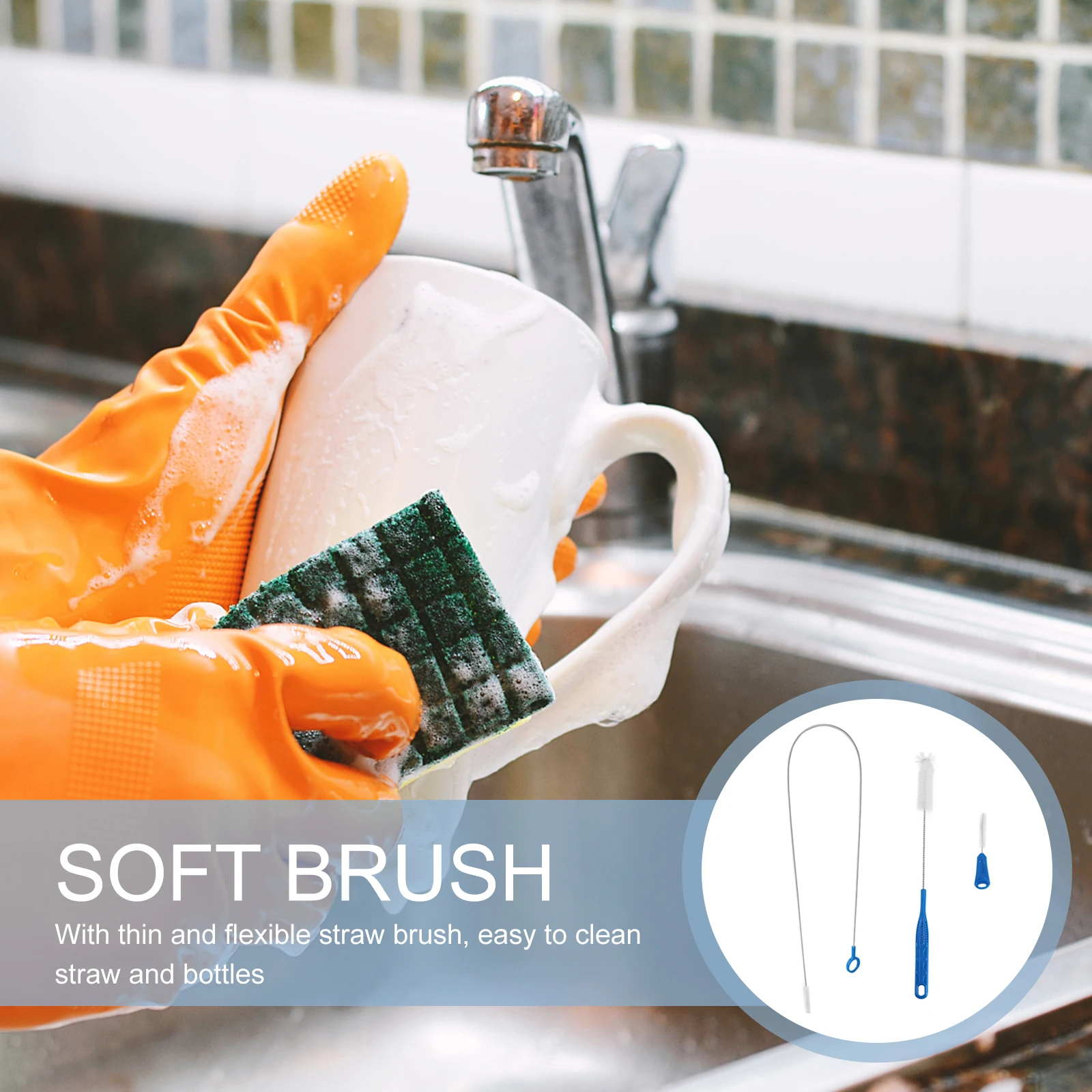 

3PCS Cleaning Brushes Set Flexible Straw Bottle Tube Brushes Home Supplies Daily Use Home Cleaning Supplies White Long Safe