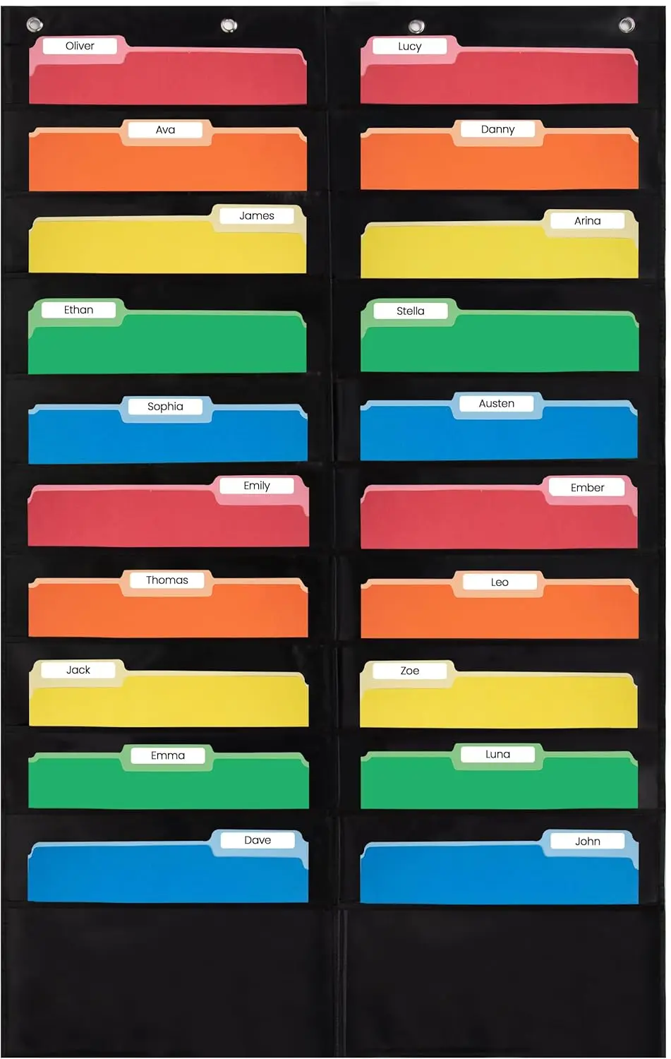 

- 20 Pocket File Pocket Chart, Black, 28" Wide x 46" Tall - Versatile Wall Hanging File Folder Organizer for Classroom, Offic