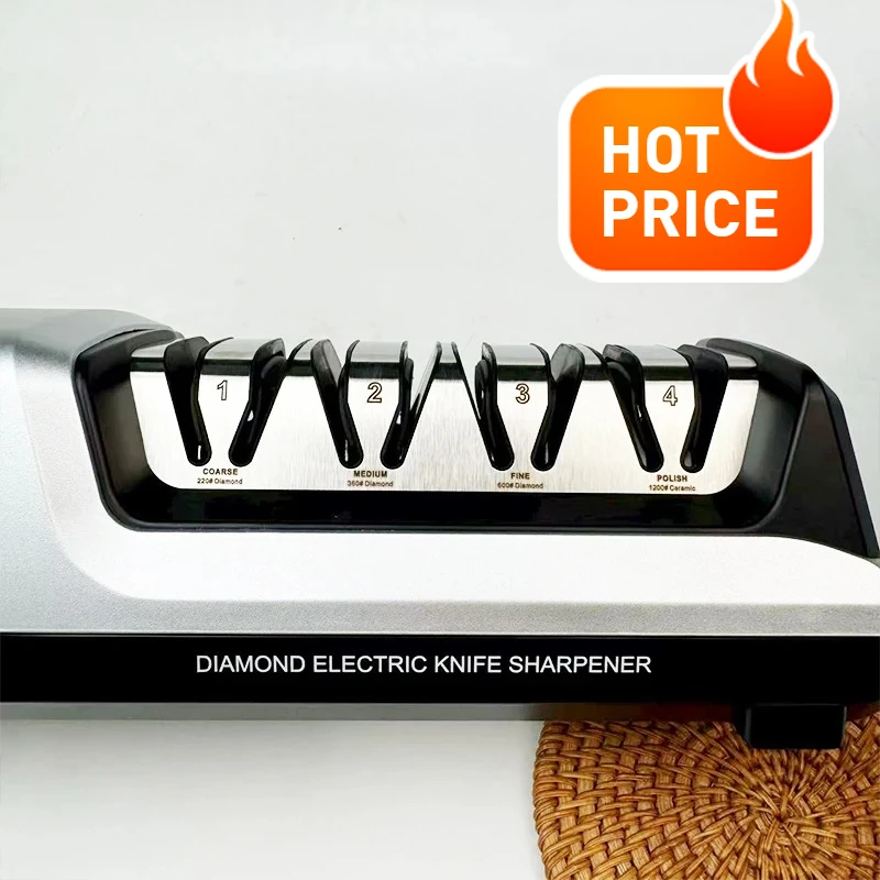 

【4-Stage Electric Knife Sharpener】Coarse To Polish, Black & Silver,Fast & Safe with EU Plug ​For Home Kitchen & Chefs​