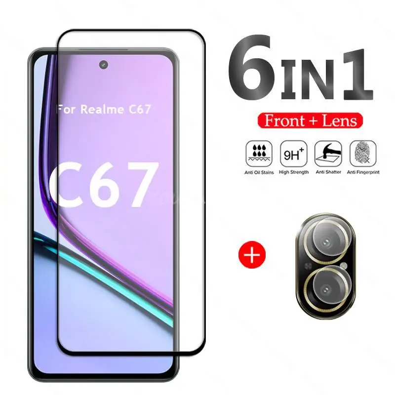 For Realme C67 Glass Screen Protector Camera Film Glass For Realme C67 Tempered Glass Full Glue Realme C67 Glass