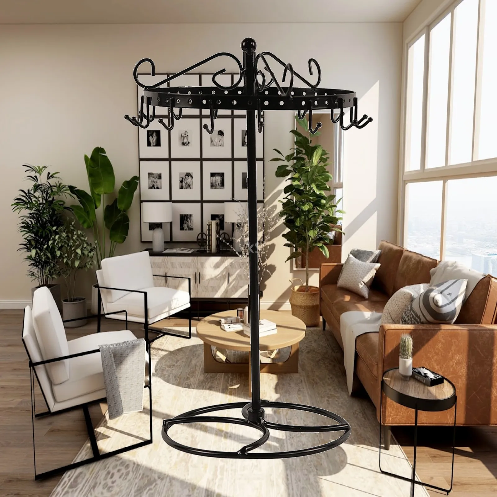 Necklace Display Stand Rotating Metal Jewelry Holder Organizer with 15 Hooks for Bracelets Keychain Storage Rack