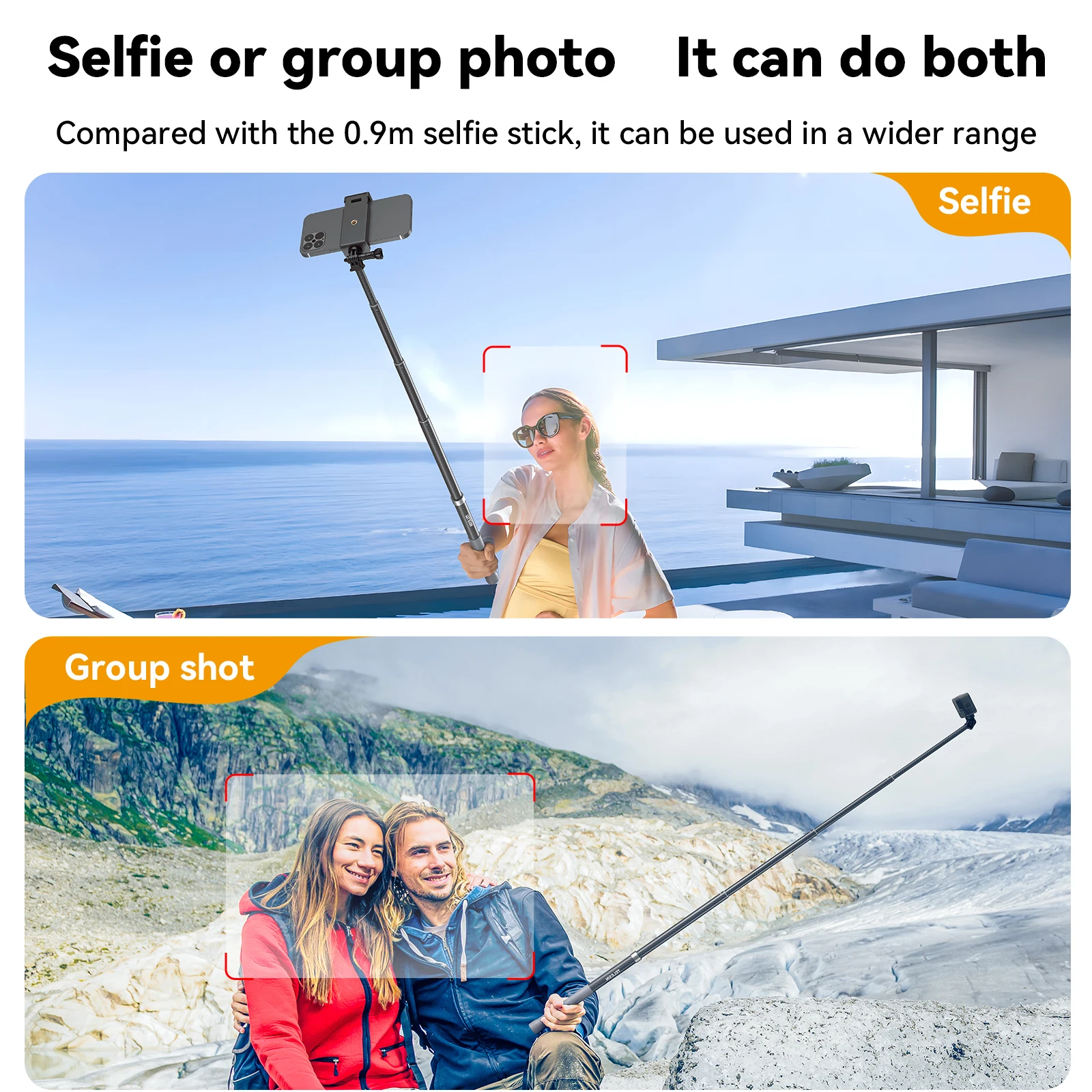TELESIN 1.2m Carbon Fiber Selfie Stick Monopod Extendable + 1/4 Screw For GoPro 13 12 11 10 Insta360 X5 AcePro DJI Action 6 5pro