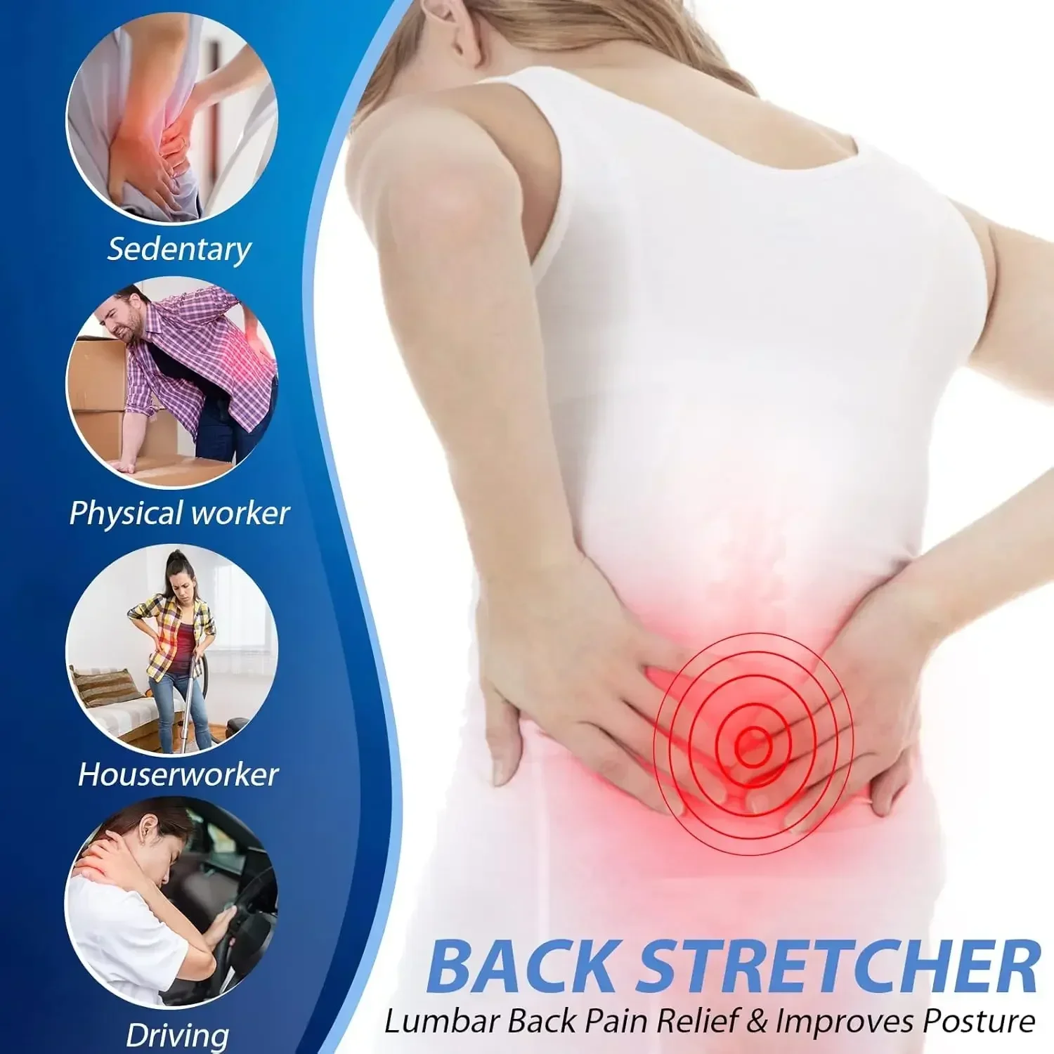 4 Level Adjustable Lumbar Back Stretcher Ergonomic Lower Back Pain Relief Device for Scoliosis And Sciatica