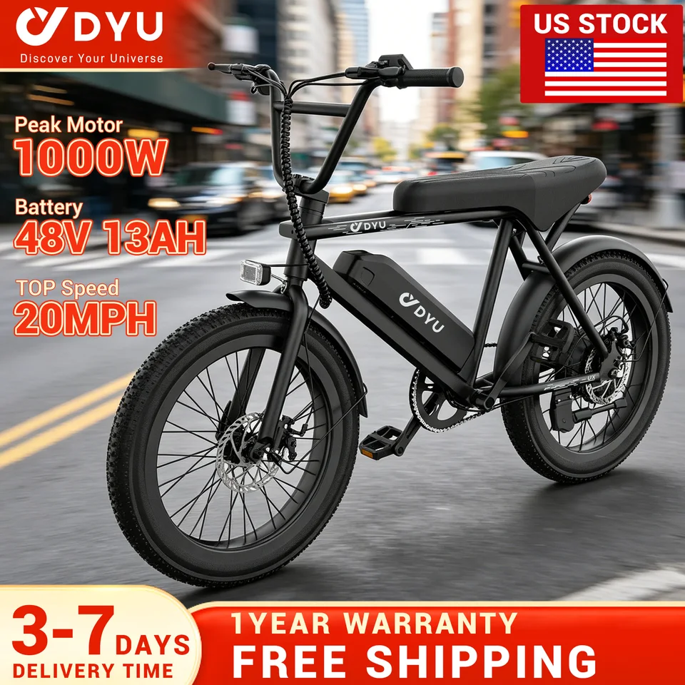 DYU BMX Electric Bike 20*3.0 Fat Tire E-Bike 48V 13Ah Removable Battery 1000W Peak Motor City Electric Bicycle for Adults image 2