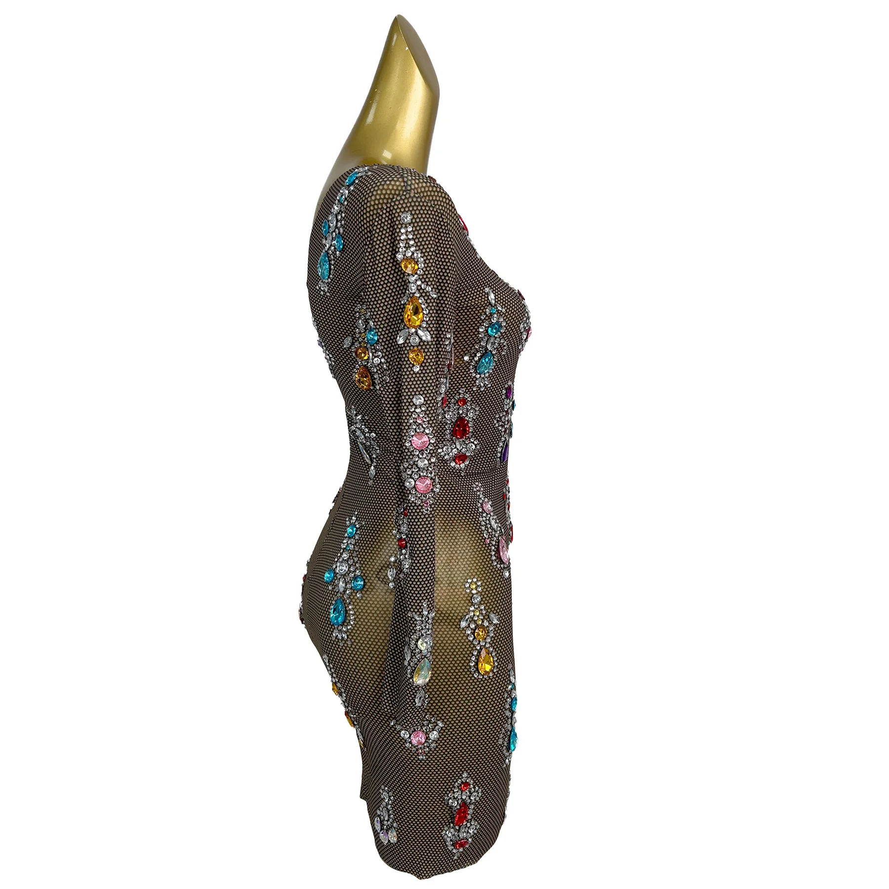 فستان سهرة نسائي أنيق من Tanghulu ملون كريستال الماس شبكة سوداء شفافة فستان شبكي لعيد الميلاد السنة الجديدة فساتين حفلات