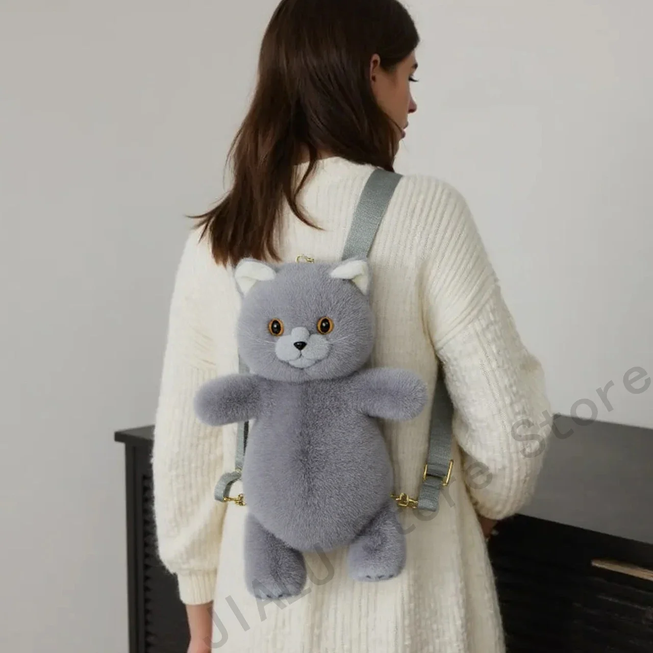 

Pure Handmade Plush Cat Backpack Trendy And Cute Cat Shoulder Bag For Womens Exquisite Birthday Gifts For Girls Storage Bags