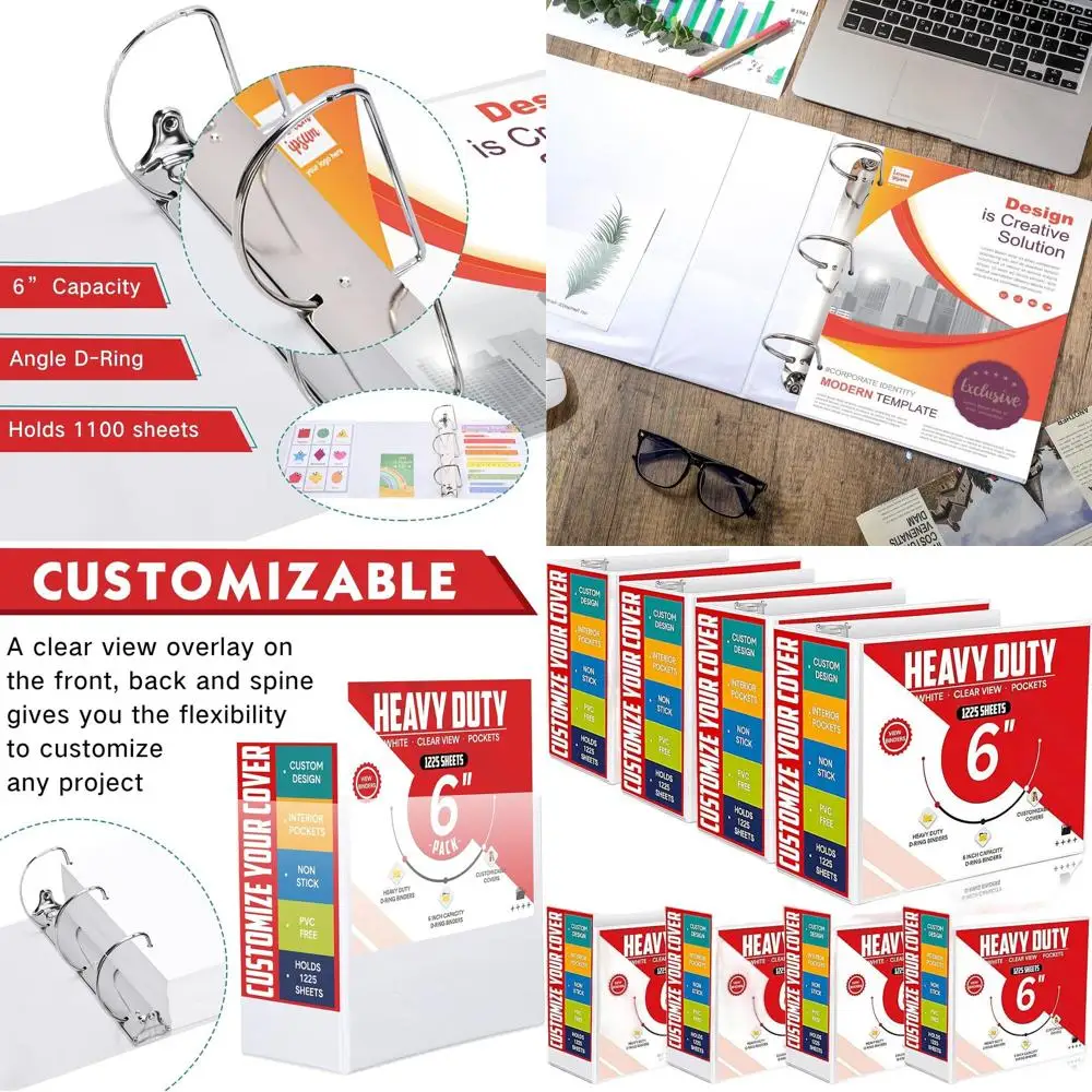 

6-дюймовые большие папки-регистраторы с 3 кольцами, формат 8,5 x 11 дюймов, с прозрачными обложками для документов и проектов (белые)
