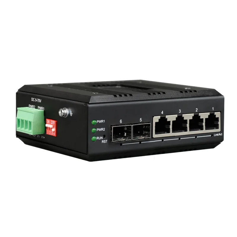 OEM Din Rail 관리형 4포트 기가비트 이더넷 산업용 스위치(2 SFP 광학 포함)
