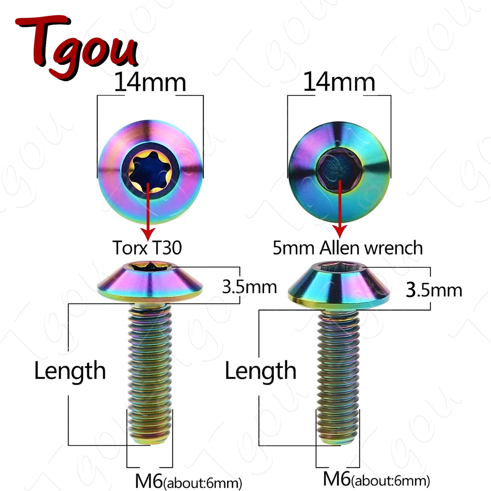 Tgou Titanium Bolt M6x12/15/20/25/30/35mm Button Allen Hex Head&Torx Head Screws for Motorcycle Bicycle 1pcs