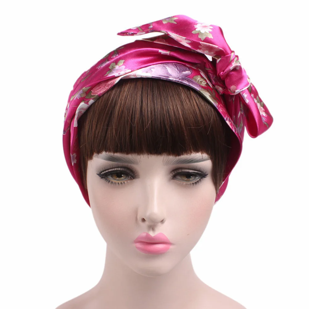 

Satin Sleeping Cap Floral Print Women Hair Bonnet Frizz Control Chemo Patient Gift Rosy Big Hat