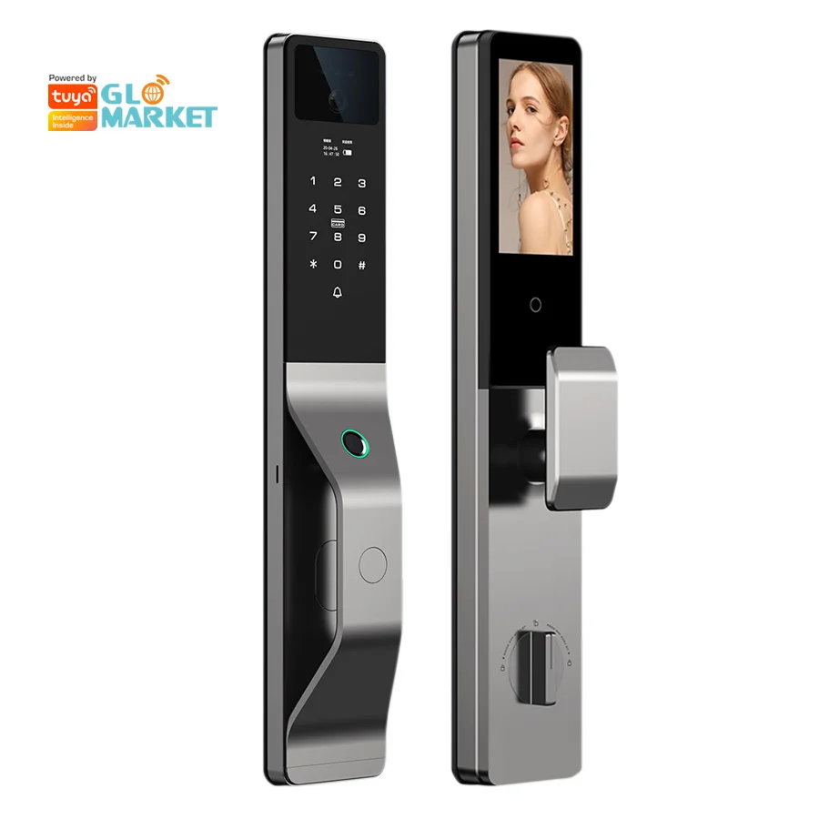 

Glomarket из алюминиевого сплава, автоматический умный дверной замок Tuya, 3d видеодомофон с распознаванием лиц, цифровой замок с отпечатками пальцев