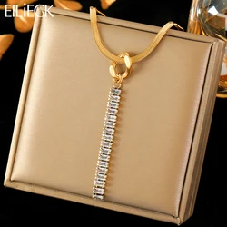 EILIECK 316L Stainless Steel White Zircon Long Pendant Necklace For Women Fashion Neck Chain Waterproof Jewelry Gift Collar