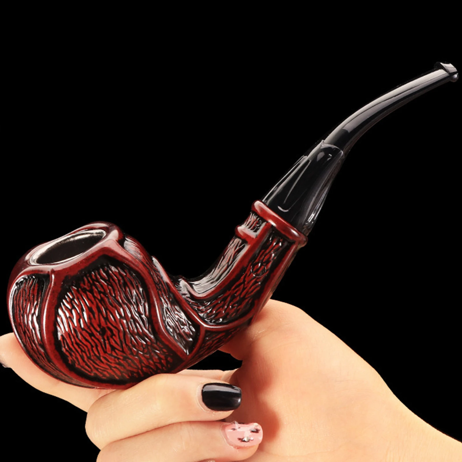 1pc Tobacco Pipe Resin Wood Old-fashioned Pipe Pot Men\'s Gift Filter High-grade Carved Pipe