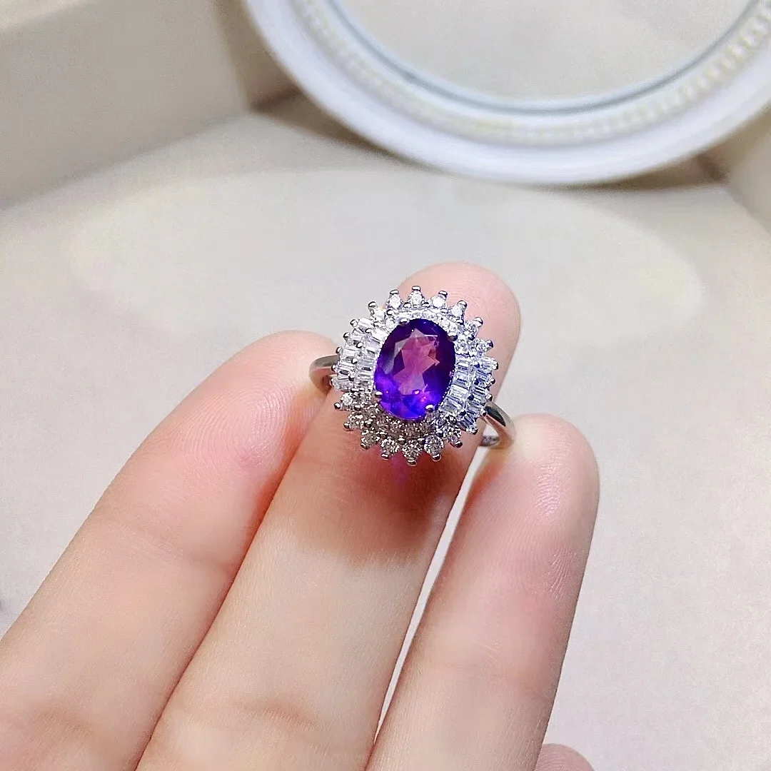

Fashion Amethyst Ring for Party 6mm*8mm VVS Grade Natural Amethyst Silver Ring Solid 925 Silver Amethyst Jewelry
