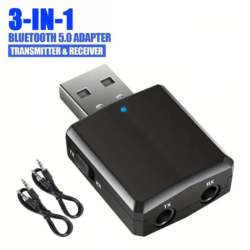 3 in 1 USB Bluetooth 5.0 Transmitter Receiver EDR Adapter Dongle 3.5mm AUX for TV PC Laptop Headphone Home Stereo Car HIFI Audio