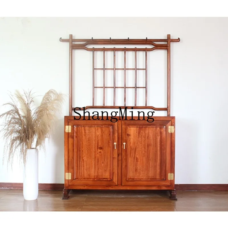

ZHB solid wood hanger coat rack new Chinese simple floor locker foyer storage shoe cabinet camphor wood coat rack