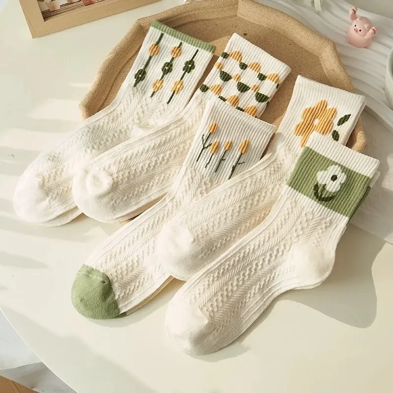 Mädchen kurze Socken 5 Paar süße mittlere Blumen drucken süßen Stil haut freundlich bequem und atmungsaktiv reine Baumwolle für alle Meer