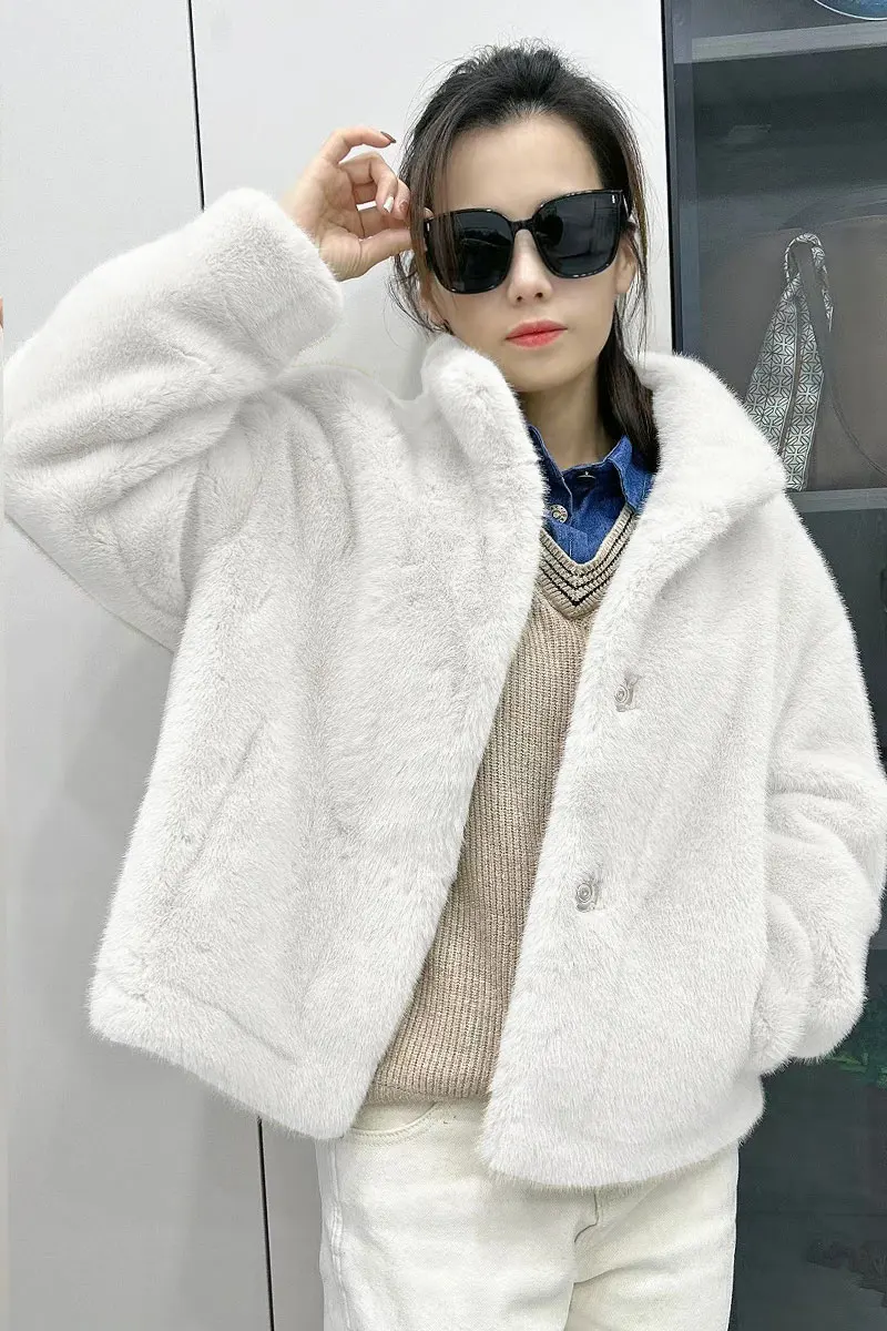 Fur Women's Cardigan Jacket Short Standing Collar Gold Mink Cashmere 2024 Winter New Synthetic Fur Thickened Warm Korean Version