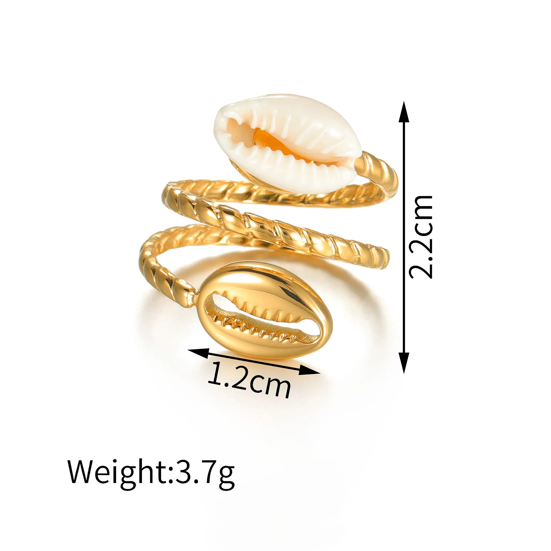 2024 New Fashion Asymmetrical Shell Ocean Style Open Wrap Ring For Women Gold Color Stainless Steel Jewelry Gifts Waterproof