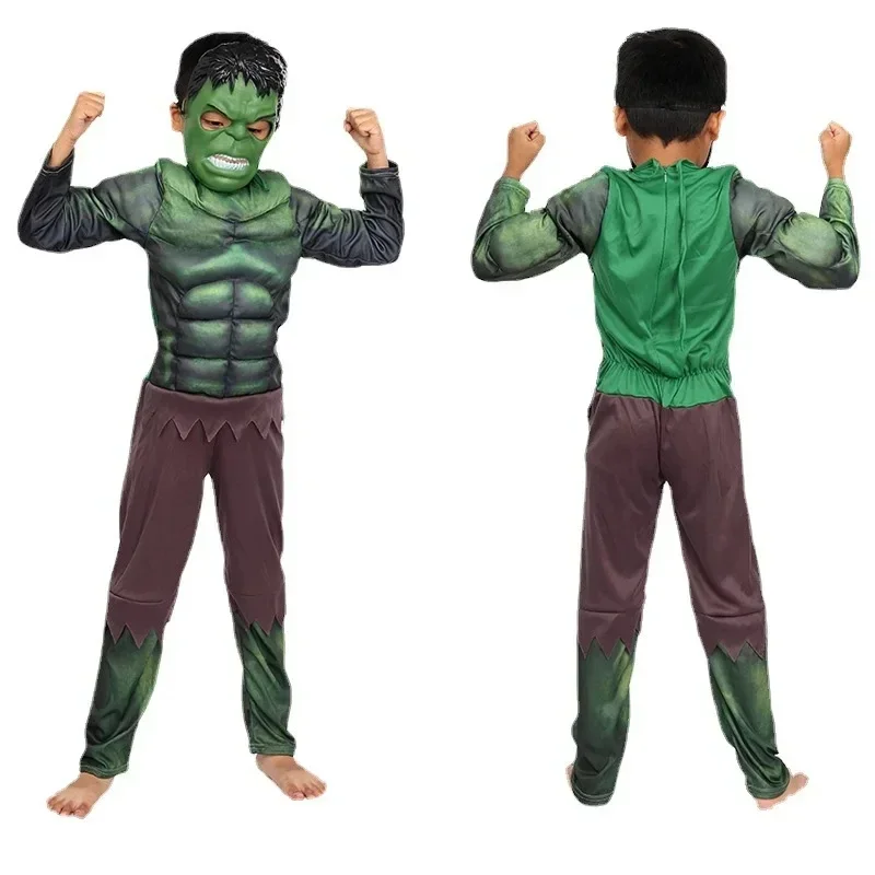 Hulk Muscle Costume Child Superhero Hulk Cosplay Muscle Costume Mask Fist Plush Gloves Child Boys Halloween Christmas Clothes