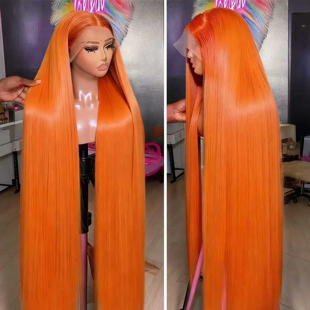 30 بوصة البرتقال الزنجبيل مستقيم الدانتيل الجبهة الباروكات الشعر البشري 350 الملونة البرازيلي 13X4 HD الدانتيل الشفاف الباروكات الأمامية للنساء