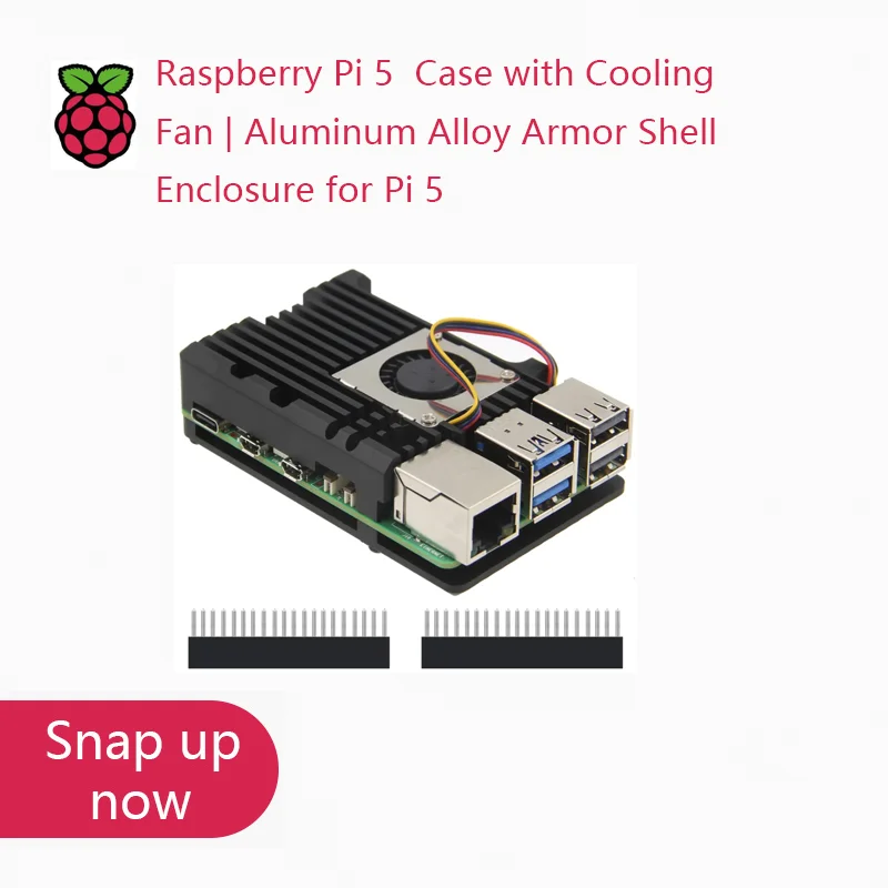 Raspberry Pi 5 Case with Cooling Fan  | Aluminum Alloy Armor Shell Enclosure for Pi 5