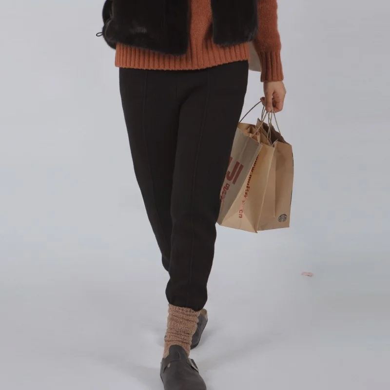 

Iris Garden Thiened 540g Pure Camere Pants Two Colors Stand Bone Casual Trousers for Women High Quali Luxury Goods