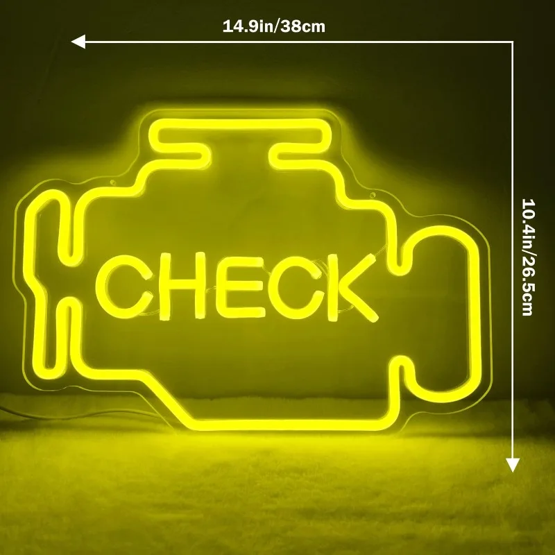 Check Engine Neon Sign Dimmable LED Signs for Man Cave Bedroom Garage Room Auto Repair Shop Neon Wall Decor Gifts for Men